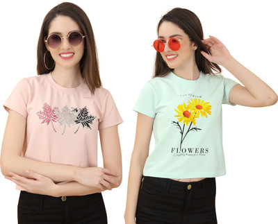 DEE LEAF Casual Printed Women Pink, Light Blue Top