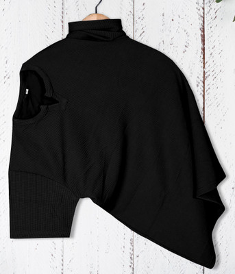 PRAIZY Self Design Men V Neck Black T-Shirt