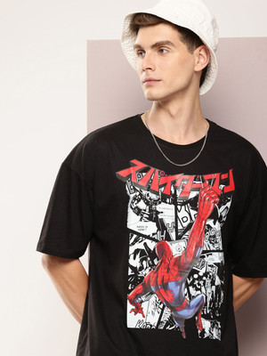 Kook N Keech Marvel Graphic Print Men Round Neck Black T-Shirt
