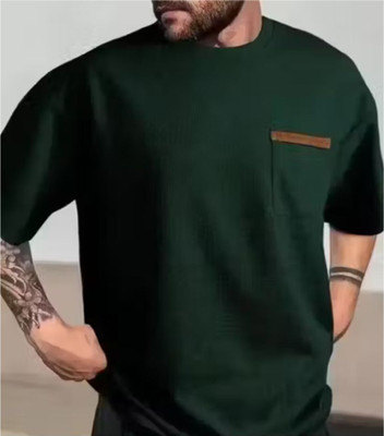 At Last Fashion Solid Men Round Neck Green T-Shirt
