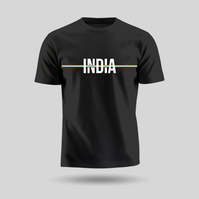 Luv My India Printed Couple Round Neck Black T-Shirt