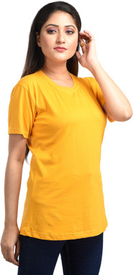 HAWAI Solid Women Round Neck Yellow T-Shirt