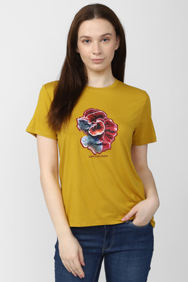 Van Heusen Woman Printed Women Round Neck Yellow T-Shirt