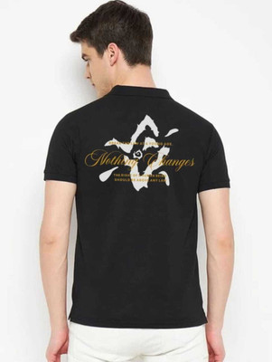 flora shine Printed Men Polo Neck Black T-Shirt