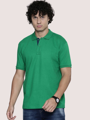 TELOXY Solid Men Polo Neck Green T-Shirt