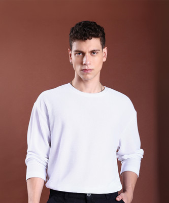 HIGHLANDER Self Design Men Round Neck White T-Shirt