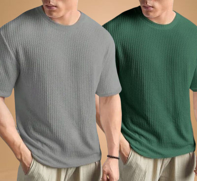 WAY TO TRENDY Solid Men Round Neck Green T-Shirt