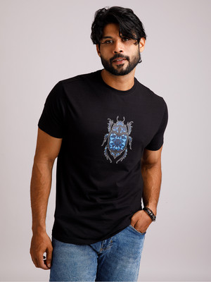 CABASA Printed Men Round Neck Black T-Shirt