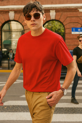 Knite wolf Solid Men Round Neck Red T-Shirt