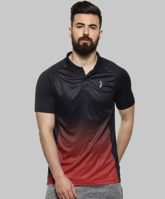 CAMPUS SUTRA Solid Men Polo Neck Red, Black T-Shirt