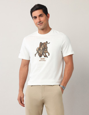 U.S. POLO ASSN. Graphic Print Men Round Neck White T-Shirt