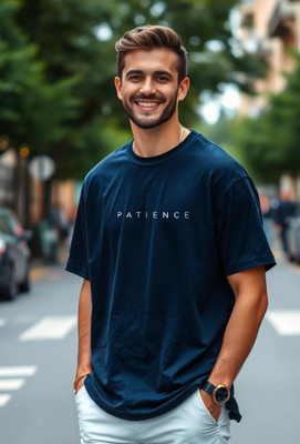 UrGear Printed Men Round Neck Navy Blue T-Shirt