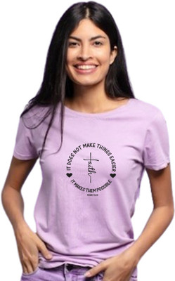 Witty Curls Graphic Print Women Round Neck Purple T-Shirt