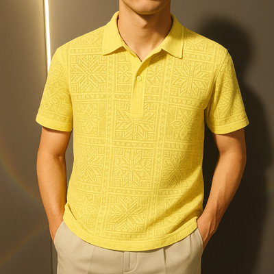 Try This Colorblock Men Polo Neck Yellow T-Shirt