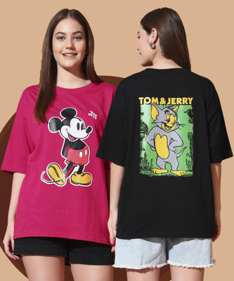DreamBe Cartoon Women Round Neck Multicolor T-Shirt