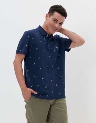 American Eagle Outfitters Printed Men Polo Neck Dark Blue T-Shirt