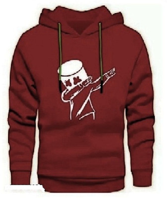 SAHAL Printed Men Hooded Neck Maroon T-Shirt