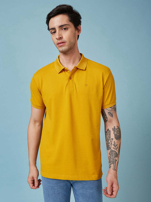 Status Quo Solid Men Polo Neck Yellow T-Shirt