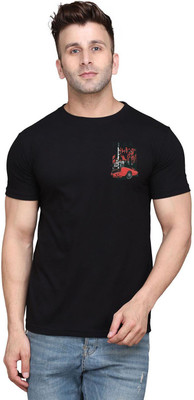tfurnish Printed Men Round Neck Black T-Shirt