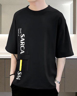 FASHIUM Printed Men Round Neck Black T-Shirt