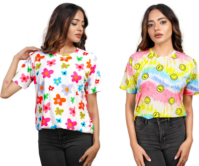 Apache Printed Women Round Neck Multicolor T-Shirt