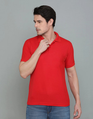 Lakshya Fashions Solid Men Polo Neck Red T-Shirt