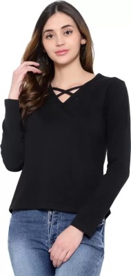 Togs & Terre Solid Women Round Neck Black T-Shirt
