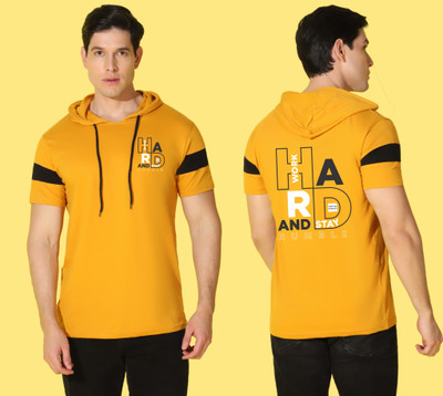 WOOSTRO Printed Men Hooded Neck Yellow, White T-Shirt