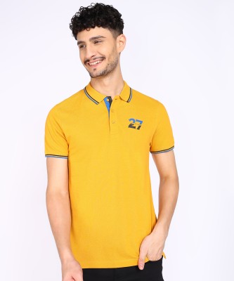 BEING HUMAN Solid Men Polo Neck Yellow T-Shirt