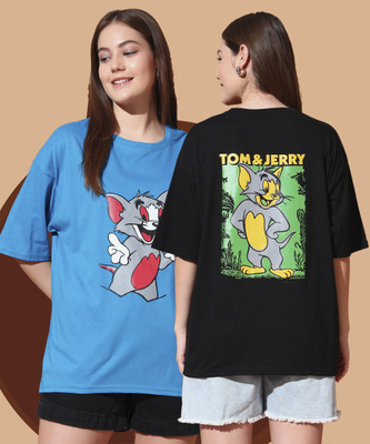 DreamBe Cartoon Women Round Neck Multicolor T-Shirt