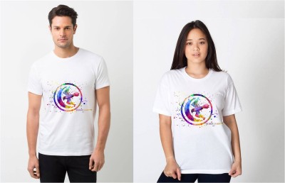 HamsaMART.com Self Design Couple Round Neck White T-Shirt