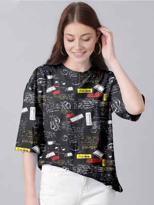 TULSI ENTERPRISES Printed Women Round Neck Black T-Shirt