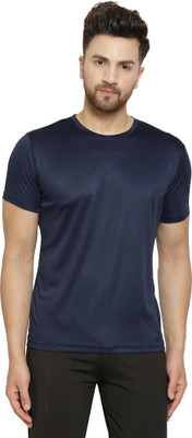 Cruister Solid Men Round Neck Navy Blue T-Shirt