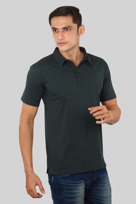Albatross Solid Men Round Neck Dark Green T-Shirt