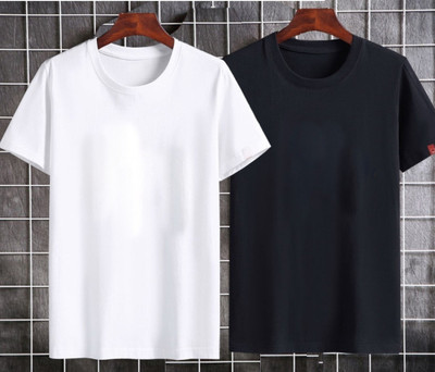 F N D Printed Men Round Neck White, Black T-Shirt