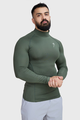FuaarK Solid Men High Neck Dark Green T-Shirt