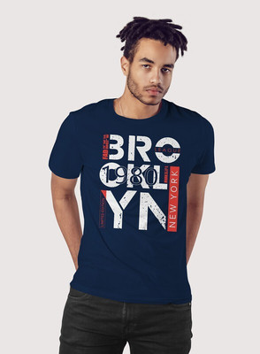 FADMARK Printed Men Round Neck Dark Blue T-Shirt