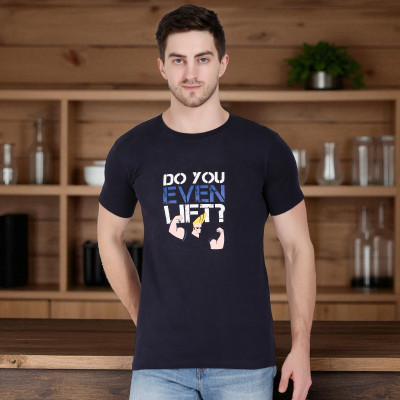 FARICON Printed Men Round Neck Black T-Shirt