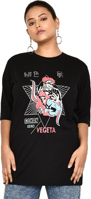 altius Printed Women Round Neck Black, Pink T-Shirt