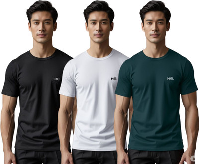 Millionemotions Solid Men Round Neck Black, White, Green T-Shirt