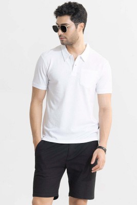 Snitch Solid Men Polo Neck White T-Shirt