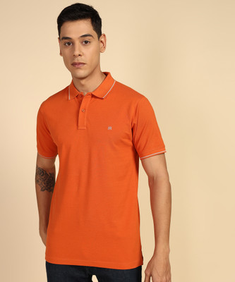 Raymond Self Design Men Polo Neck Orange T-Shirt