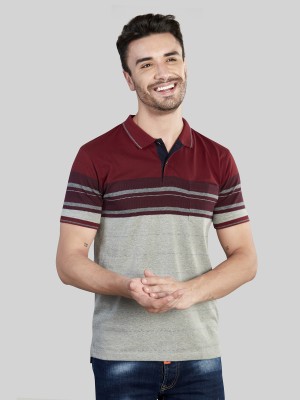 BE POSITIVE Striped Men Polo Neck Maroon T-Shirt