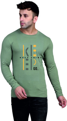 SLOWLORIS Printed, Typography Men Round Neck Light Green T-Shirt