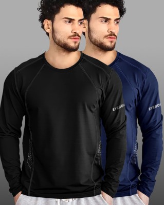 EyeBogler Solid Men Round Neck Black, Navy Blue T-Shirt