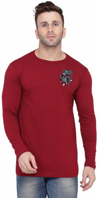 tfurnish Printed Men Round Neck Maroon T-Shirt
