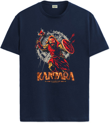 ADRO Printed Men Round Neck Navy Blue T-Shirt