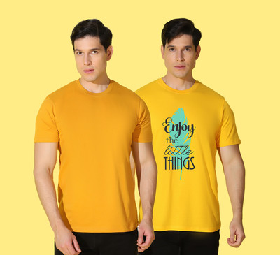 WOOSTRO Typography, Solid Men Round Neck Yellow T-Shirt