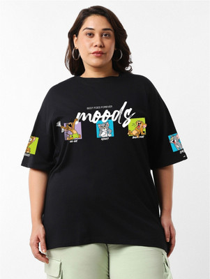 BEWAKOOF Graphic Print Women Round Neck Black T-Shirt