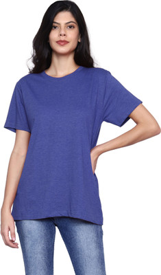 DBees Solid Women Round Neck Dark Blue T-Shirt
